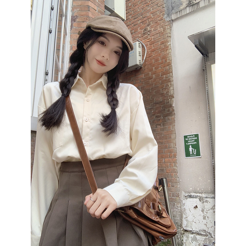 實拍  早春新款設計感港味口袋襯衫女寬鬆襯衣外套