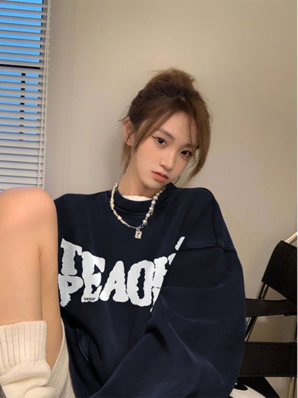新款秋冬加絨加厚減齡洋氣時尚小個子寬鬆衛衣休閒上衣
