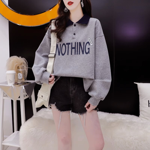 The first release of imitation cotton Chinese cotton composite ball-free spring and autumn thin Polo collar loose versatile zipper sweatshirt women's trendy tops