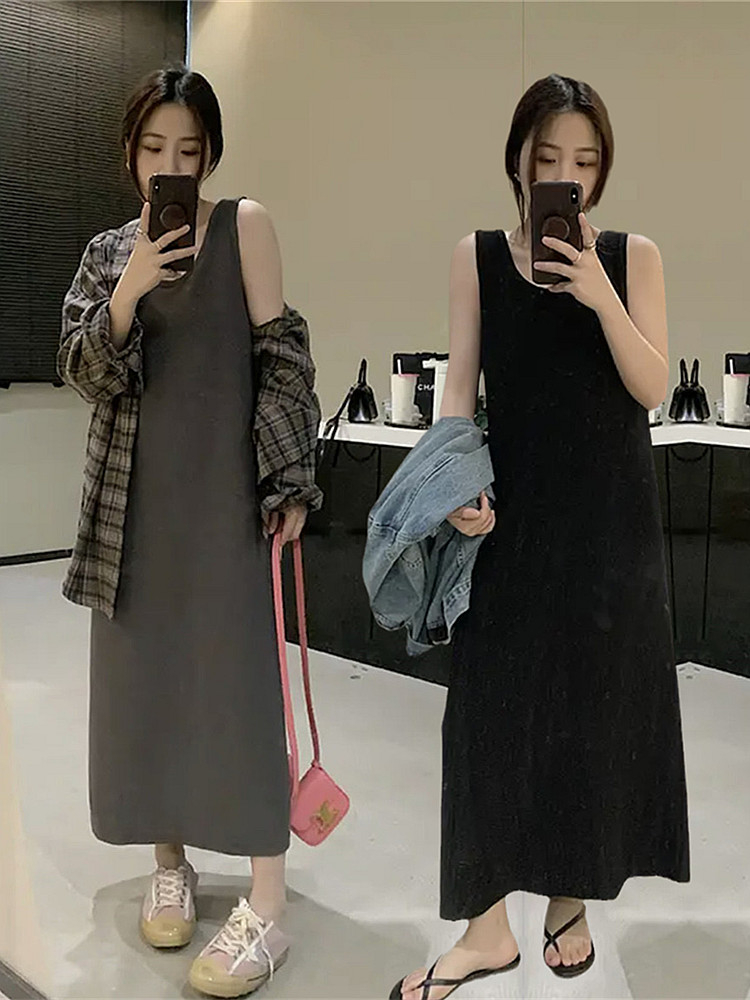 長款背心連衣裙女春夏寬鬆無袖氣質休閒顯瘦內搭打底吊帶裙子