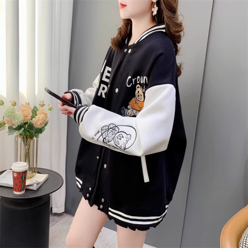 The first imitation cotton Chinese cotton composite non-pilling thin spring and autumn Korean style loose cardigan color-blocked baseball uniform jacket