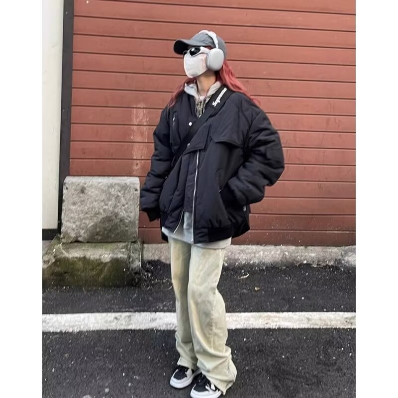 美式復古飛行夾克棉服男女秋冬工裝嘻哈棒球服加厚寬鬆棉衣外套潮