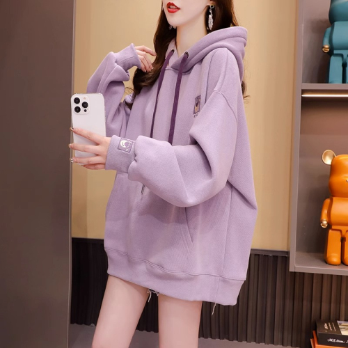 First release of imitation cotton Chinese cotton composite non-pilling thin spring and autumn hooded Korean style loose sweatshirt women's trendy tops