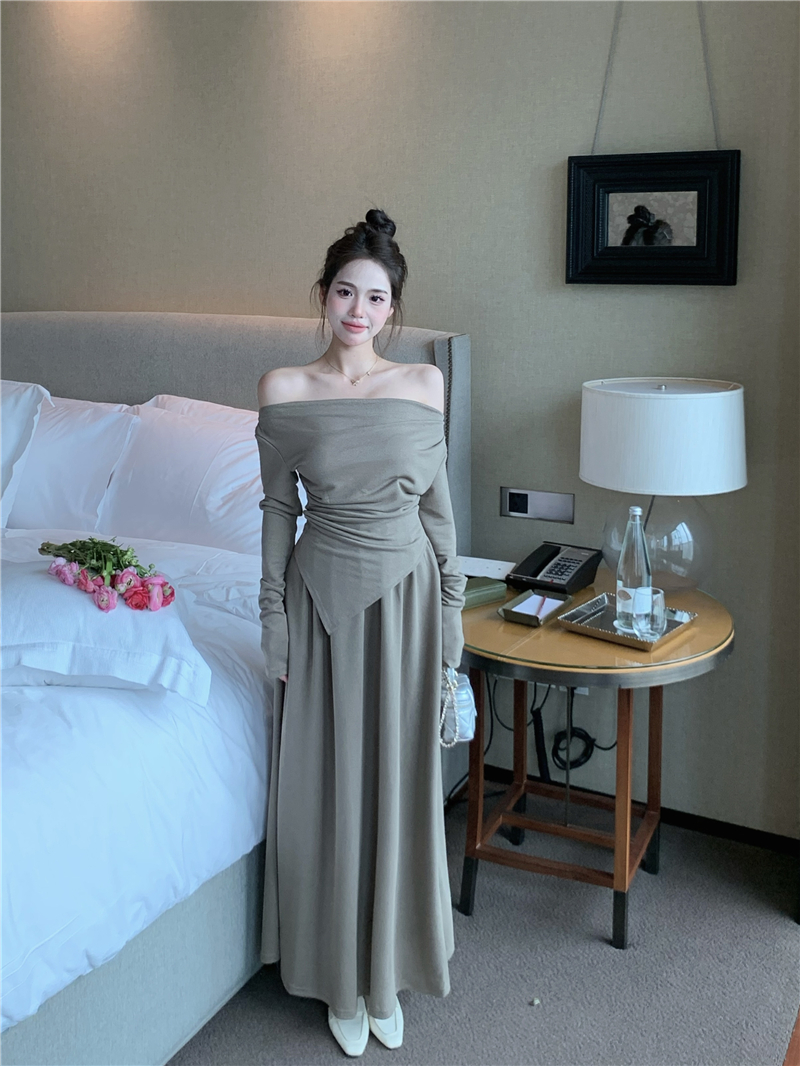 Real shot!  Solid color irregular waisted T-shirt for women + high-waisted loose casual skirt suit for women