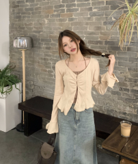 Real shot!  ~Pure Desire Short Slim Halter Tie Strap Two-piece Long Sleeve T-Shirt