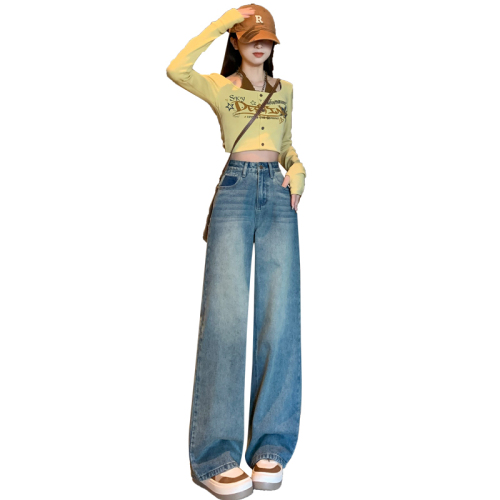 Actual shot of new spring straight-leg pants, wide-leg pants, women's jeans, trousers, plus-length trousers