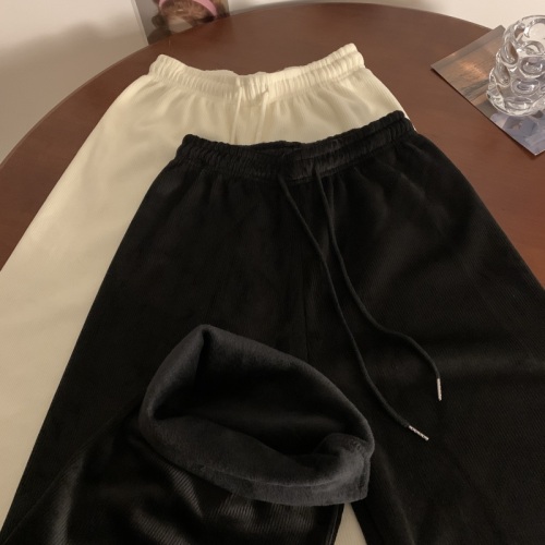 Real shot of autumn and winter velvet thickened cream wide-leg pants high-waist drape loose straight corduroy warm pants