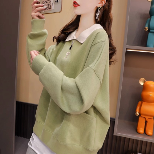 The first release of imitation cotton Chinese cotton composite ball-free spring and autumn thin Polo collar loose versatile zipper sweatshirt women's trendy tops