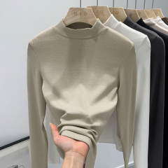 Photo-realistic new semi-high round neck long sleeve women's stylish slimming autumn winter thin fleece inner layer basic top Instagram shirt