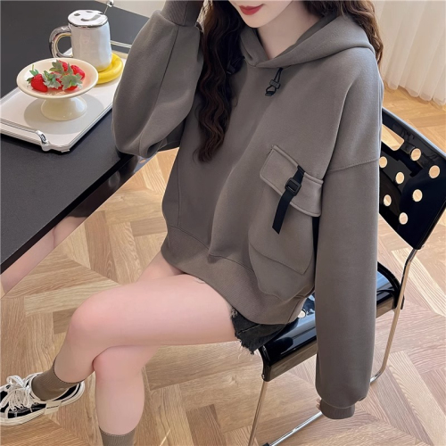 The first imitation cotton Chinese cotton composite non-pilling thin spring and autumn hooded loose design sweatshirt women's trendy tops