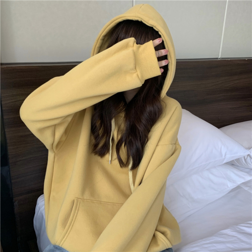 Real shot ~ New version of Korean style autumn and winter velvet thickened hooded warm and versatile pullover sweatshirt