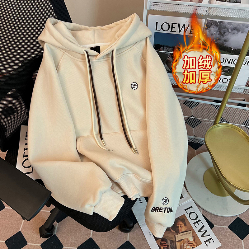 實拍華棉複合真超加絨2024新款衛衣女秋冬短款刺繡連帽上衣女裝