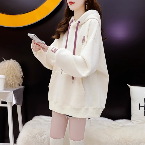 First release of imitation cotton Chinese cotton composite non-pilling thin spring and autumn hooded Korean style loose sweatshirt women's trendy tops