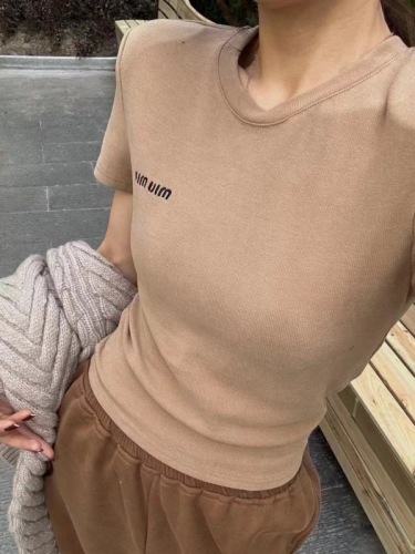 冬季新款韩版修身显瘦圆领短袖T恤磨毛打底衫上衣女潮