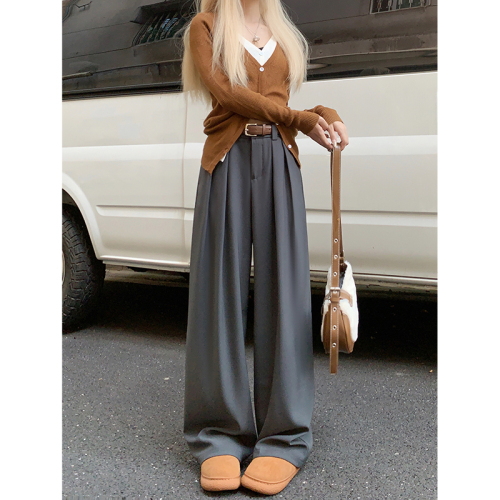 Actual shot of 2024 spring new loose suit pants, casual pants, wide-leg pants for women, high-waisted drapey floor-length pants