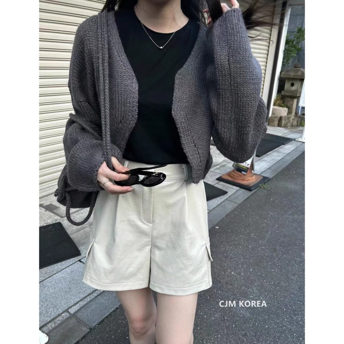 韓國直郵UNDER ROW東大門秋新款ins純色寬鬆短款毛衣開衫女