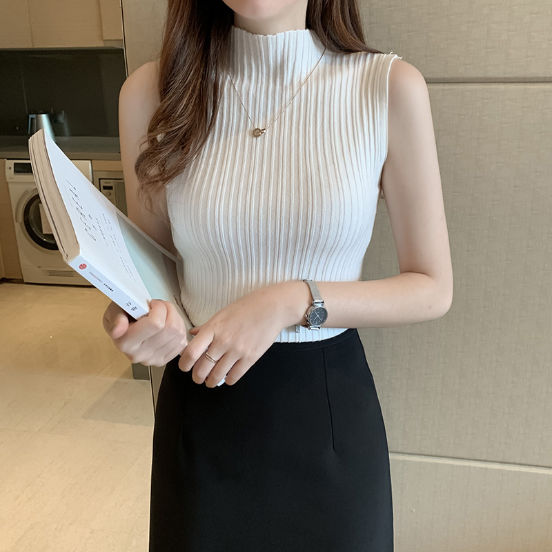 White camisole women's 2024 new style inner half turtleneck bottoming sweater sweater summer short top