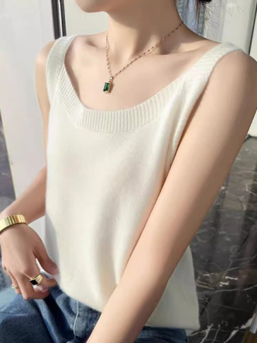 Elegant ladylike style slim-fitting wool camisole women's summer high-end slimming inner sweater knitted bottoming shirt