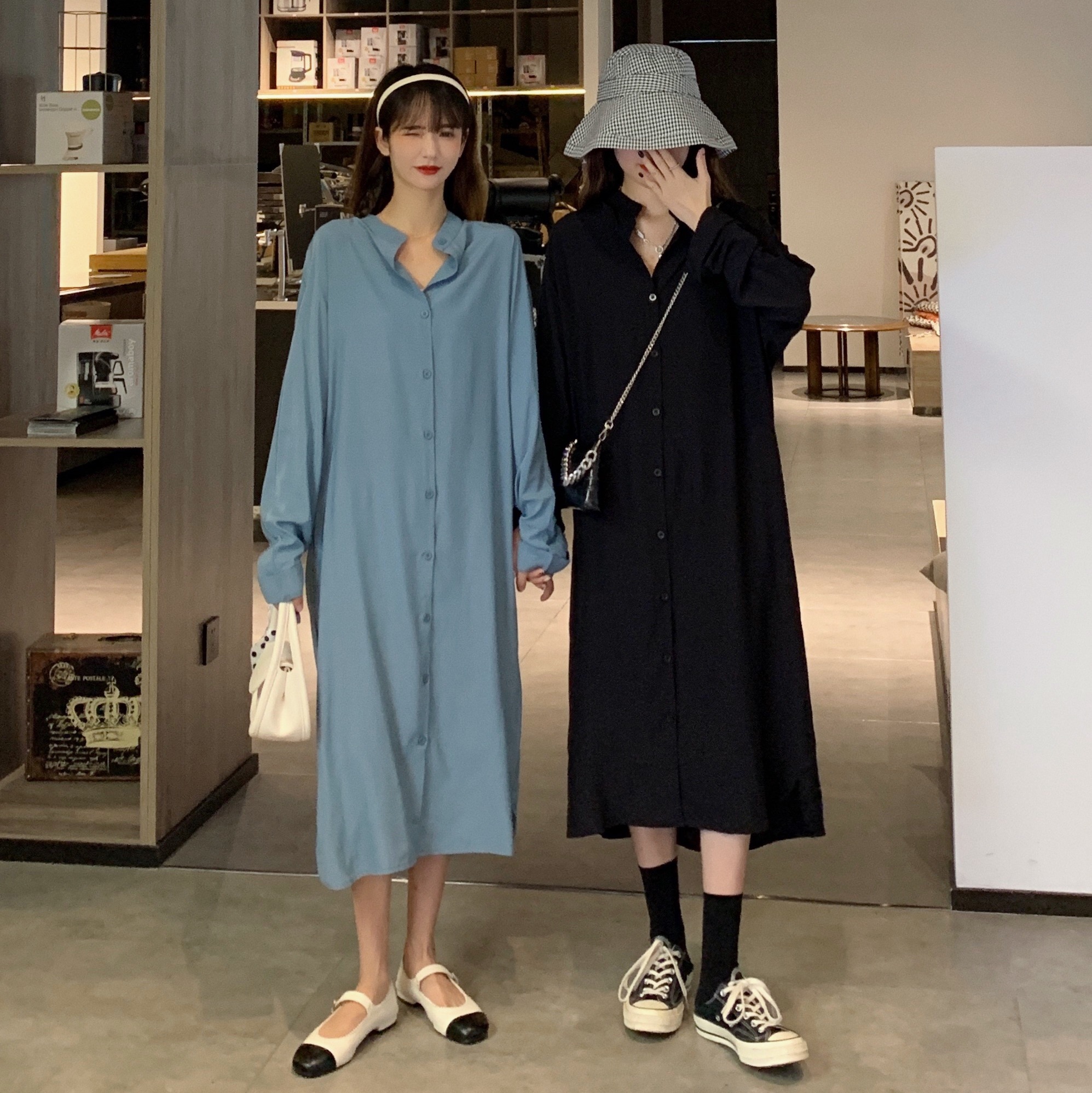 Actual shot of 2024 spring women's long-sleeved fat MM shirt loose long slit bestie shirt M-4XL 200 pounds