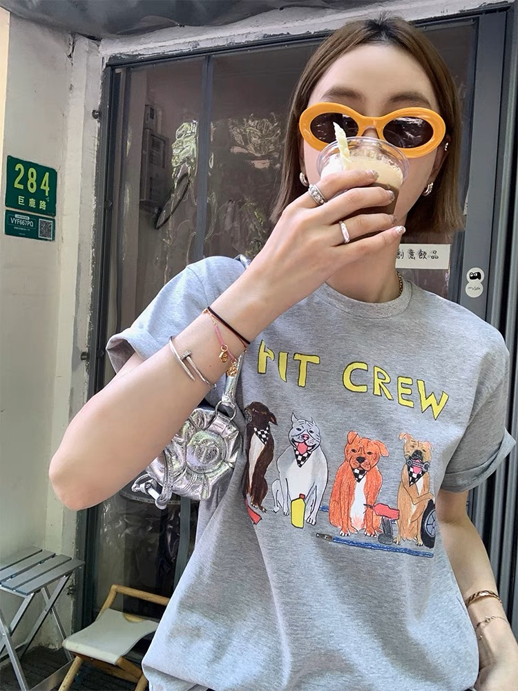 官圖 重磅/精梳純棉 後包領 有縫邊 S-XXXL 夏裝短袖T恤女