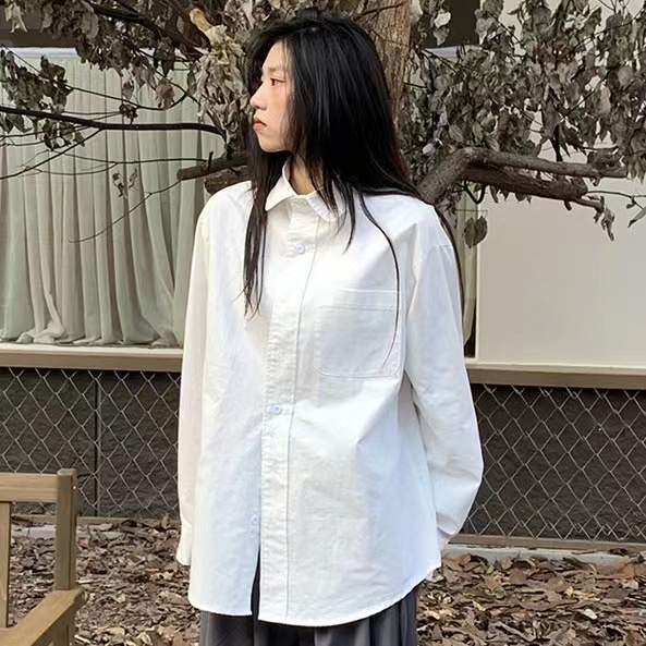 秋季鹽系長袖白色襯衫女內搭外穿寬鬆百搭美式打底襯衣上衣女洋氣