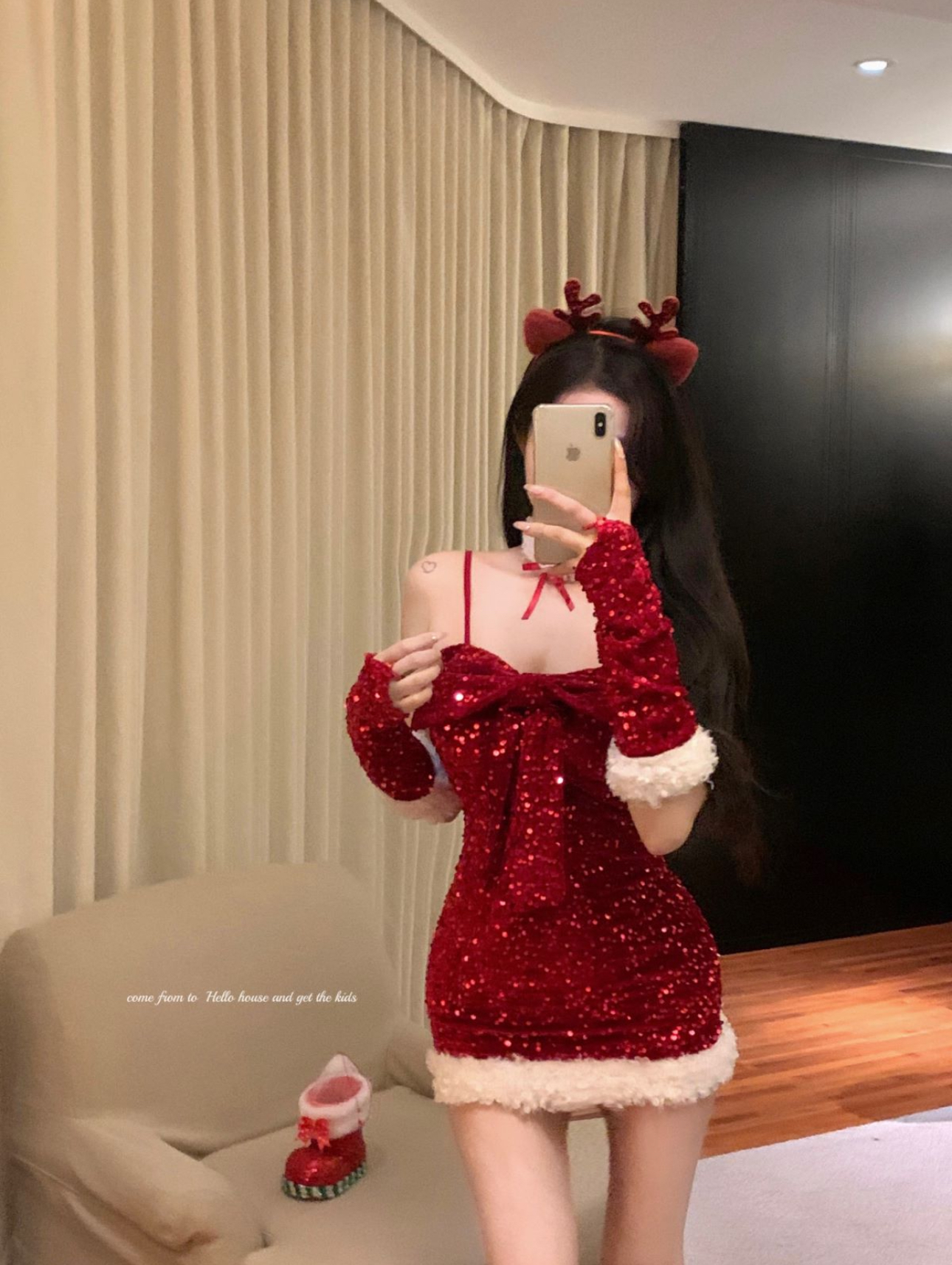 Real shot of pure lust red sexy temperament sequined dress festival shirt birthday dress