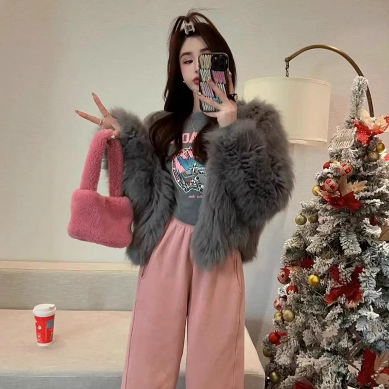 Slim fit high stretch ribbed velvet cartoon print pullover shoulder pad hair slim T-shirt with shoulder pads