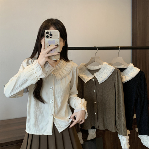 Actual shot of new Korean style autumn and winter retro corduroy all-match short jacket tops for women