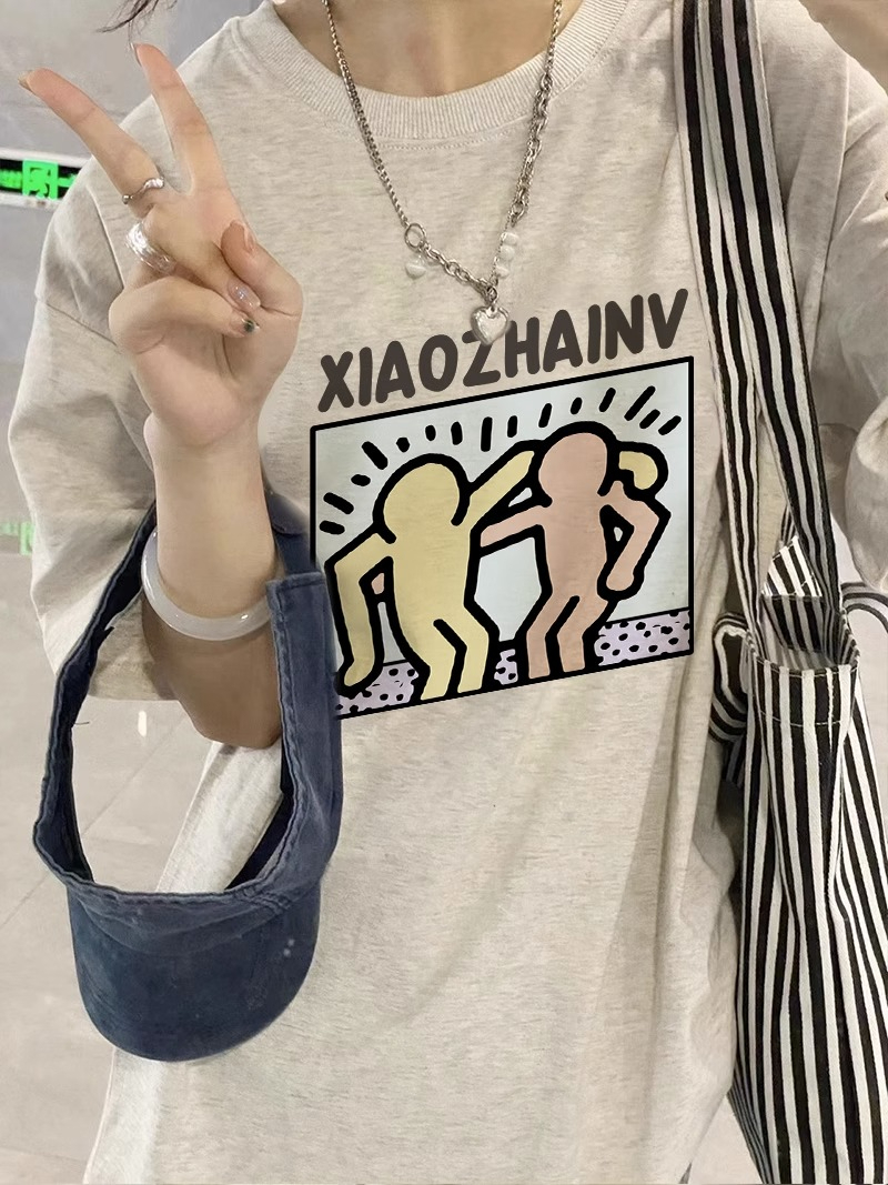 220克精梳緊密賽洛夏季時尚卡通人物印花短袖T恤