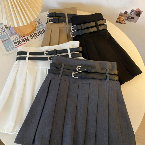 Real shot of sweet cool style high-waist slim pleated skirt skirt for women spring style versatile A-line skirt short skirt