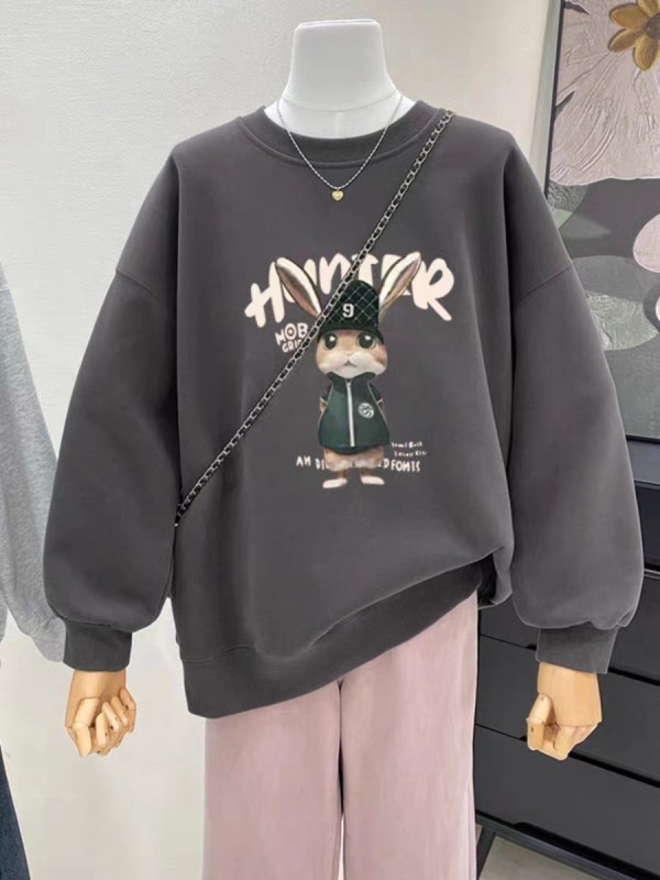 新款加絨加厚印花衛衣女圓領簡約高級感上衣