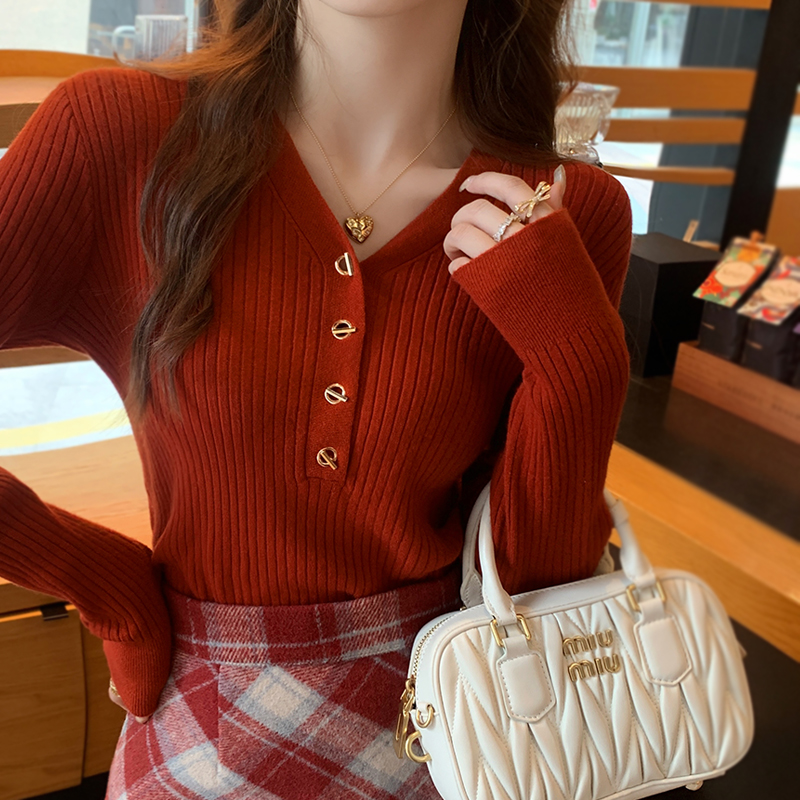 紅色毛衣女秋冬新款超好看打底衫內搭高級感上衣聖誕針織衫