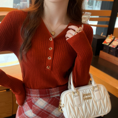 Red Knit Sweater for Women - New Autumn/Winter Model, Super Stylish Base Shirt with High-End Vibe, Christmas Knit Top