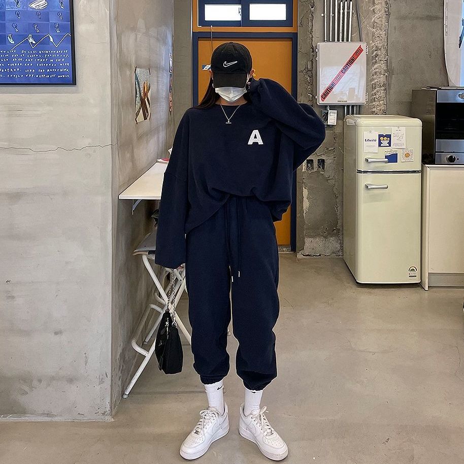韓版冬季新款女加絨加厚慵懶衛衣褲套裝套頭休閒運動風