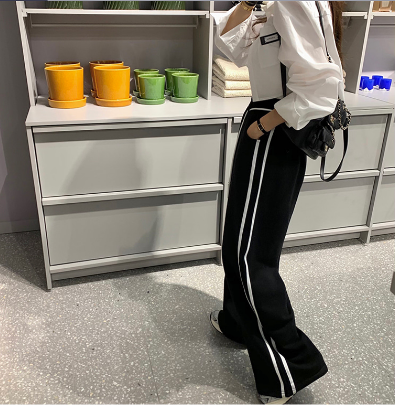 Original high-waisted casual pants with drawstrings and floor-length straight sweatpants