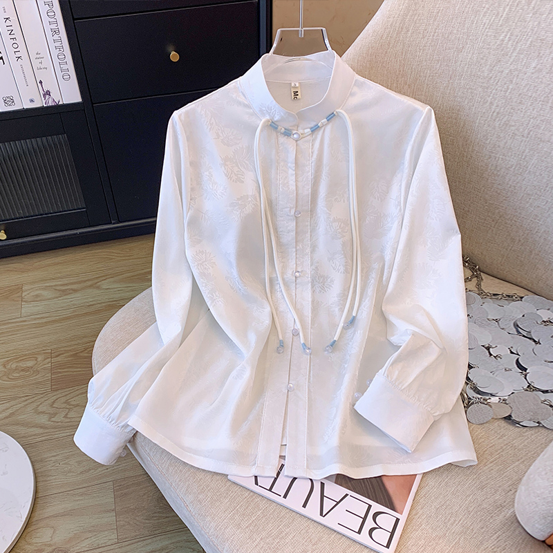 國風刺繡立領襯衫改良漢服女裝春季2024年新款日常通勤馬面裙套裝