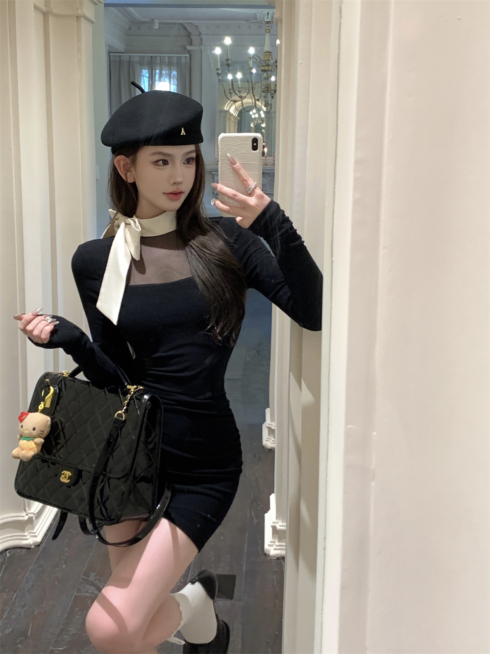 實拍過年戰衣小黑連衣裙女秋冬御姐收腰包臀千金公主新年生日裙
