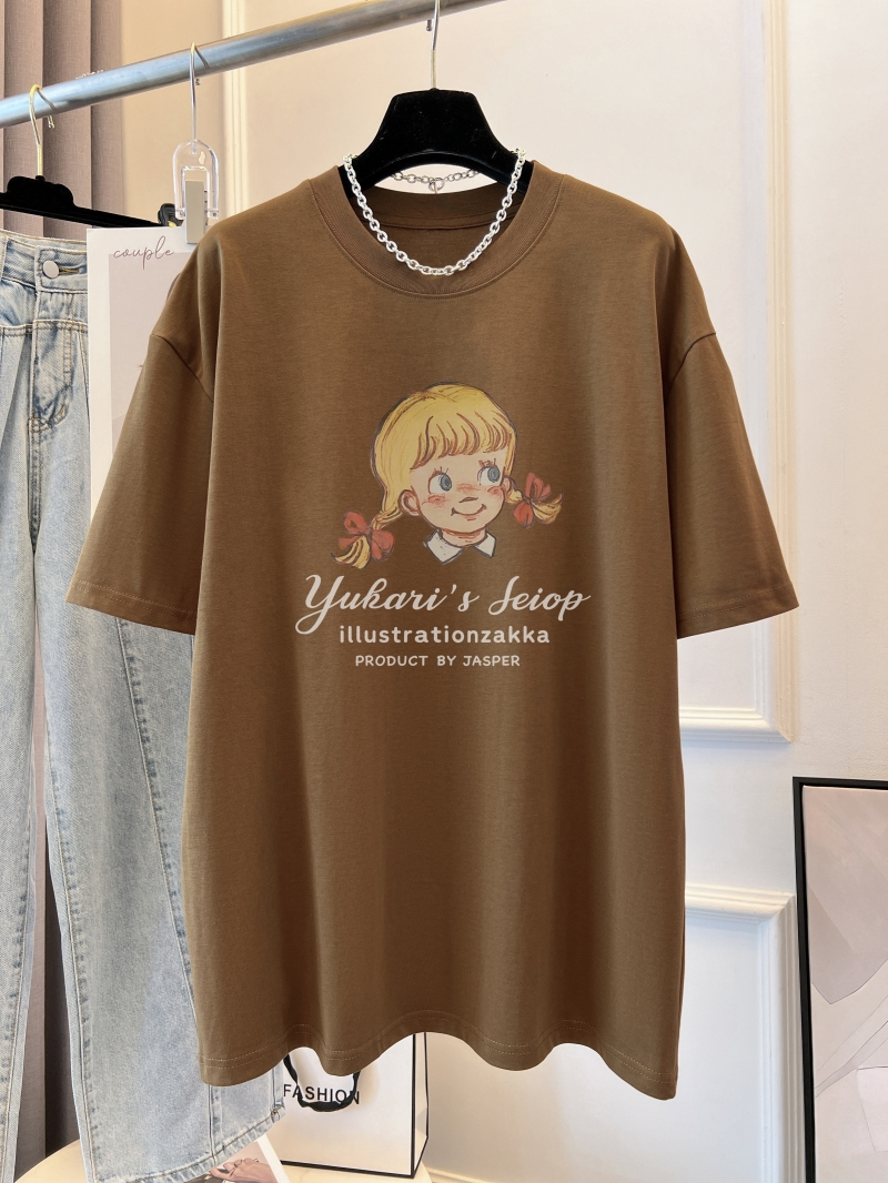 實拍 100%棉精梳純棉 印花夏裝短袖T恤女寬鬆韓版