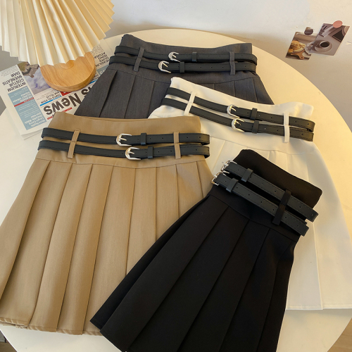 Real shot of sweet cool style high-waist slim pleated skirt skirt for women spring style versatile A-line skirt short skirt