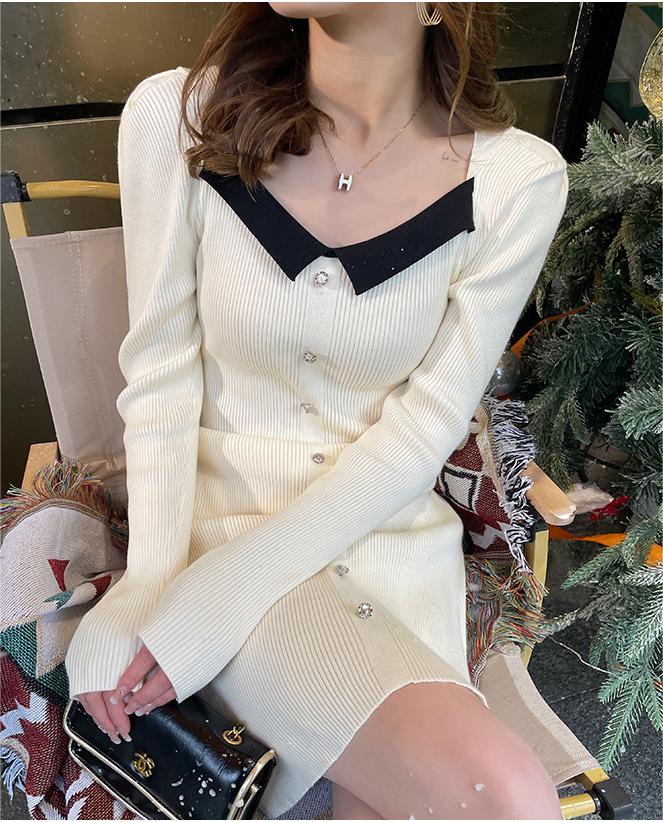 小個子秋冬連衣裙女新款配大衣內搭裙子v領小香風打底針織裙