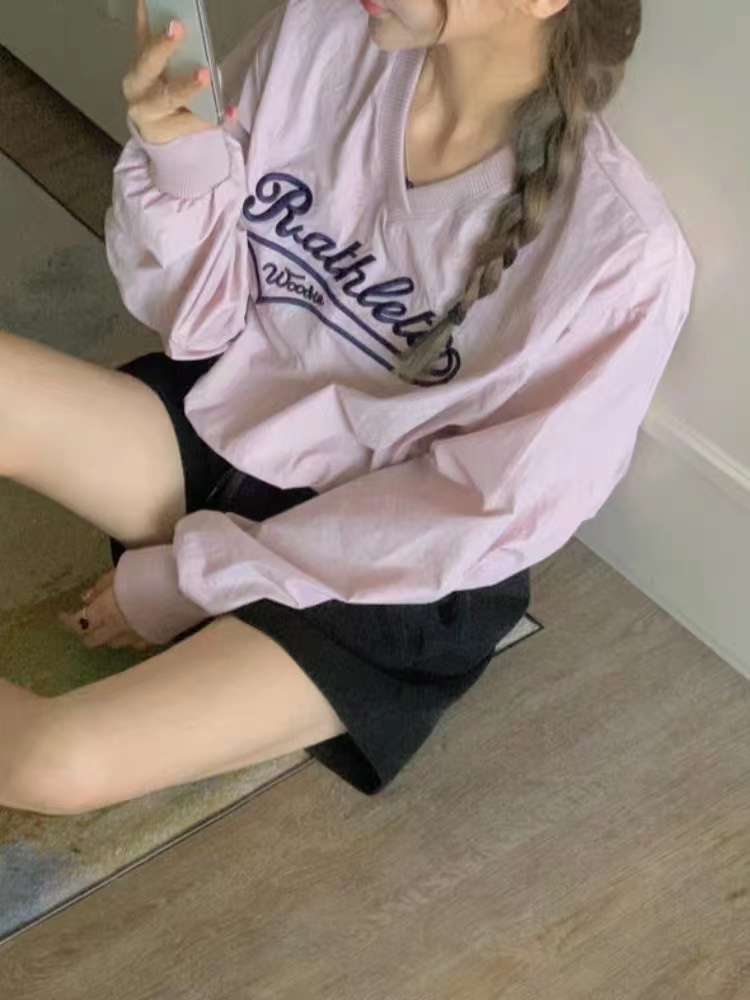 chic versatile embroidered lettering loose korean style top