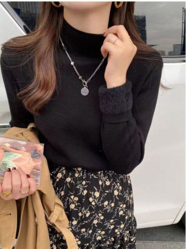 Half-height collar one-piece velvet base shirt women's innerwear winter new version padded thick hemmed knitting sweater