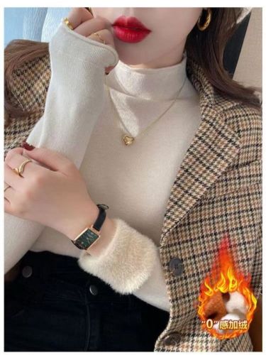 Half-height collar one-piece velvet base shirt women's innerwear winter new version padded thick hemmed knitting sweater