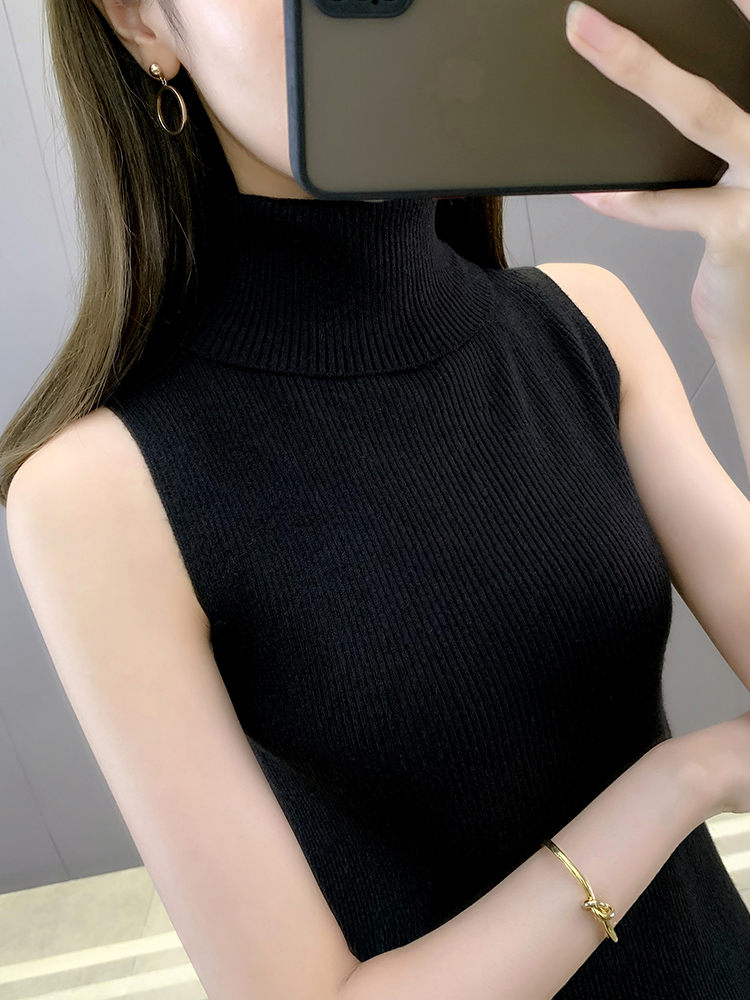 高領背心女春秋2024新款ins超火修身針織打底衫內搭無袖上衣外穿