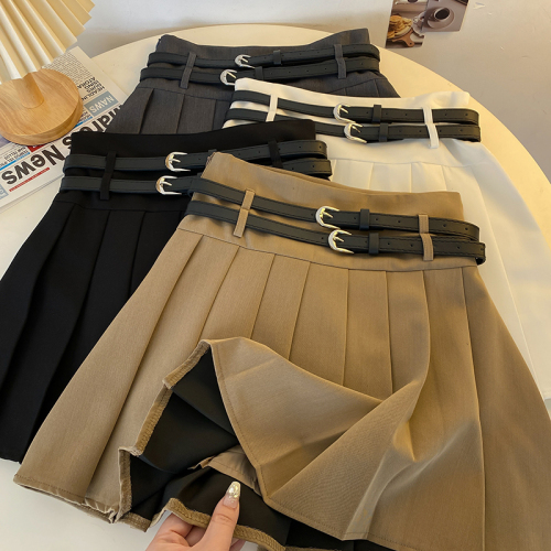 Real shot of sweet cool style high-waist slim pleated skirt skirt for women spring style versatile A-line skirt short skirt