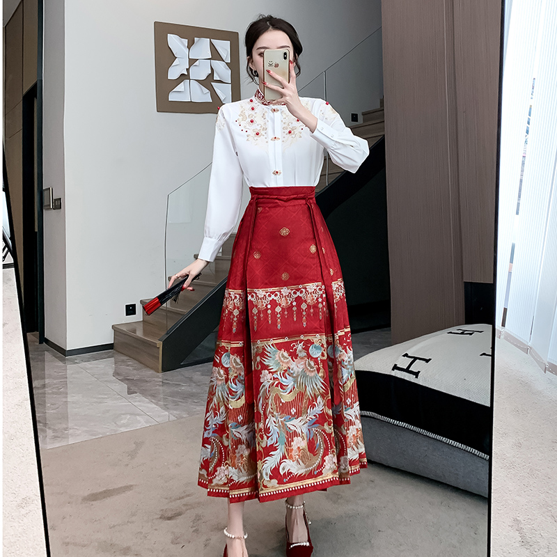 實拍 婚服禮服鳳凰于飛馬面裙國風新中式高級感顯瘦日常通勤裙女