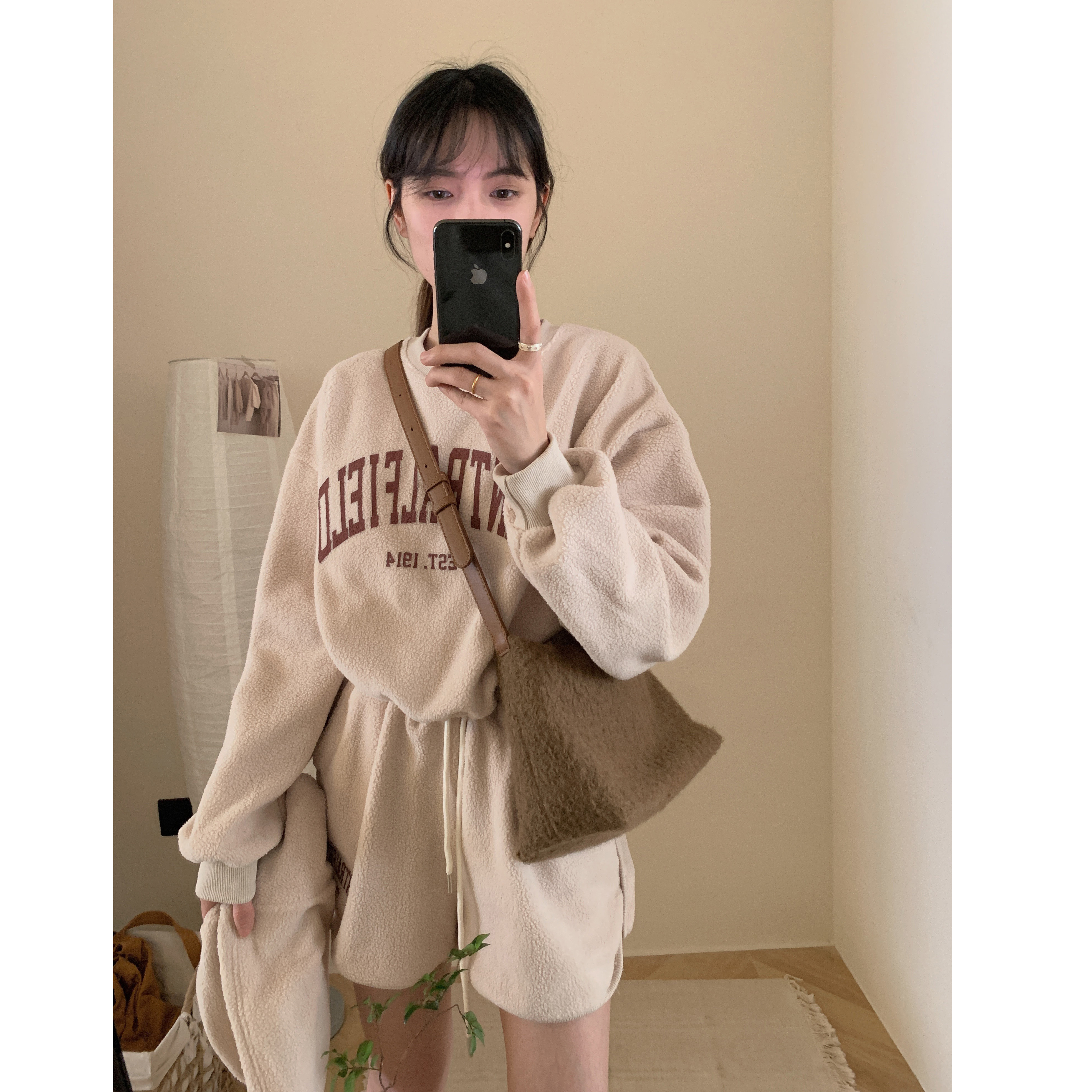 實拍 簡約 羊羔毛  衛衣套裝 保暖  三件套