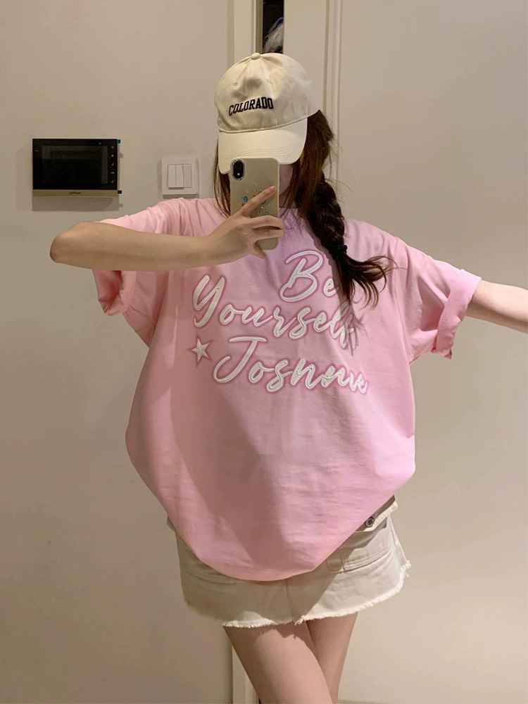 官圖 重磅/精梳純棉 後包領 有縫邊 S-XXXL 夏裝短袖T恤女