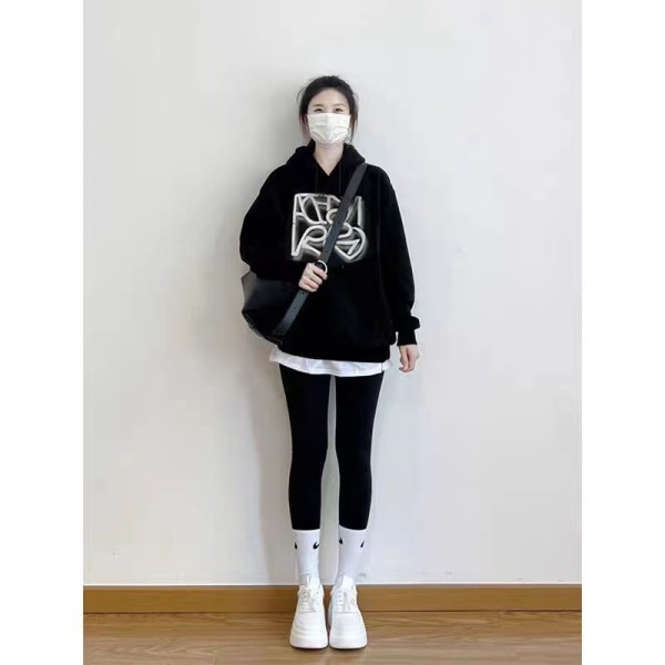 年新款加絨加厚印花衛衣女連帽簡約高級感上衣
