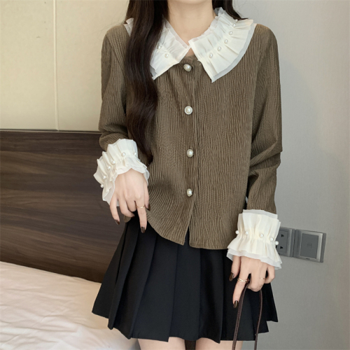 Actual shot of new Korean style autumn and winter retro corduroy all-match short jacket tops for women